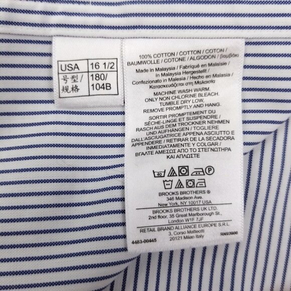 Brooks Brothers 346 Long Sleeve Button Down Dress Shirt Blue Striped Blue 16.5 - Picture 6 of 8